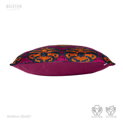 Luxury handmade ikat velvet pillow cover Fuchsia & Orange & Navy