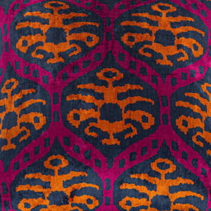 Luxury handmade ikat velvet pillow cover Fuchsia & Orange & Navy