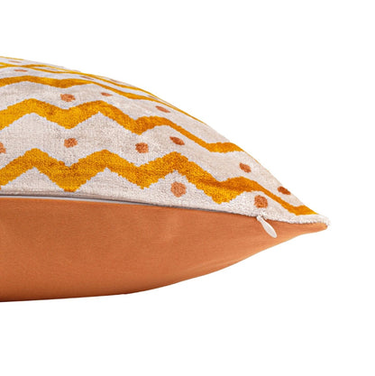 Luxury handmade ikat velvet pillow cover Off White & Cinnamon