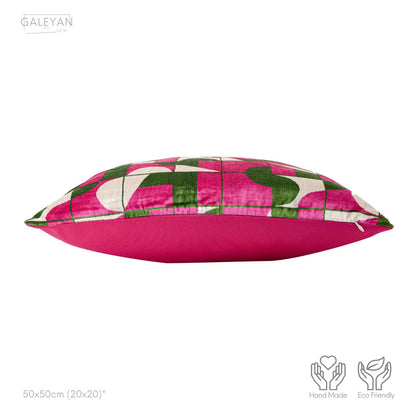 Luxury handmade ikat velvet pillow cover Pink & Green & White