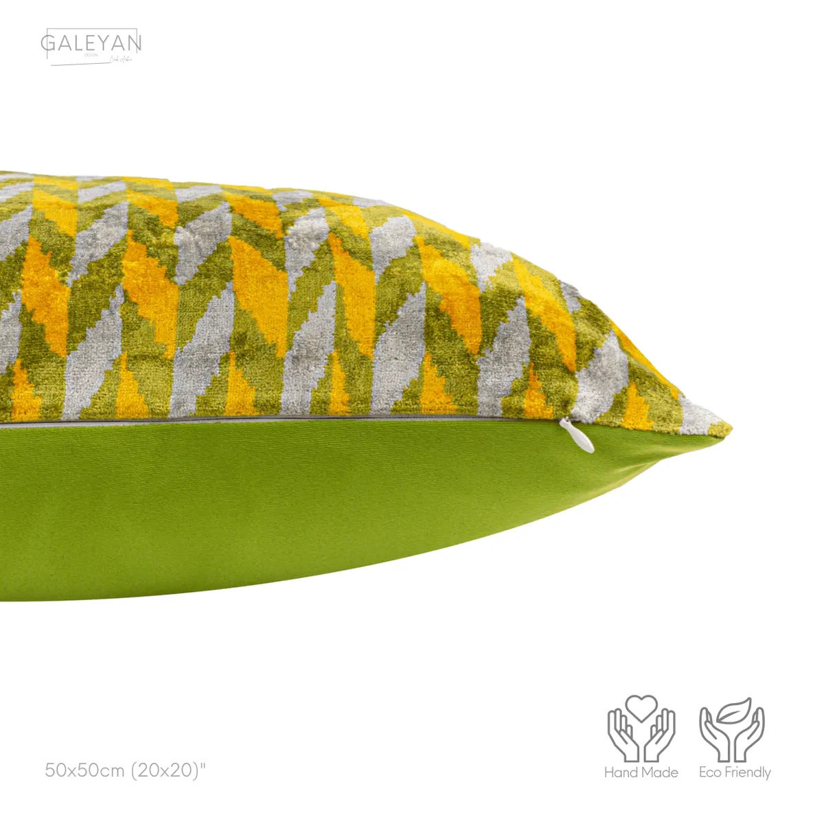 Luxury handmade ikat velvet pillow cover White & Green & Orange