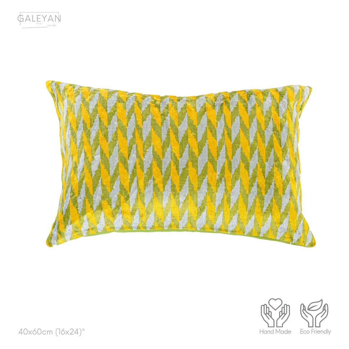 Luxury handmade ikat velvet pillow cover White & Green & Orange
