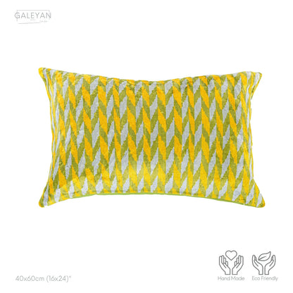 Luxury handmade ikat velvet pillow cover White & Green & Orange