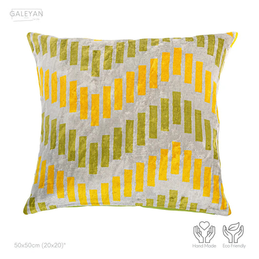 Luxury handmade ikat velvet pillow cover Off White & Green & Orange