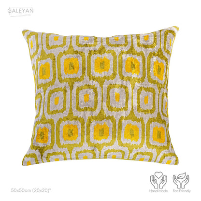 Luxury handmade ikat velvet pillow cover Off White & Green & Orange