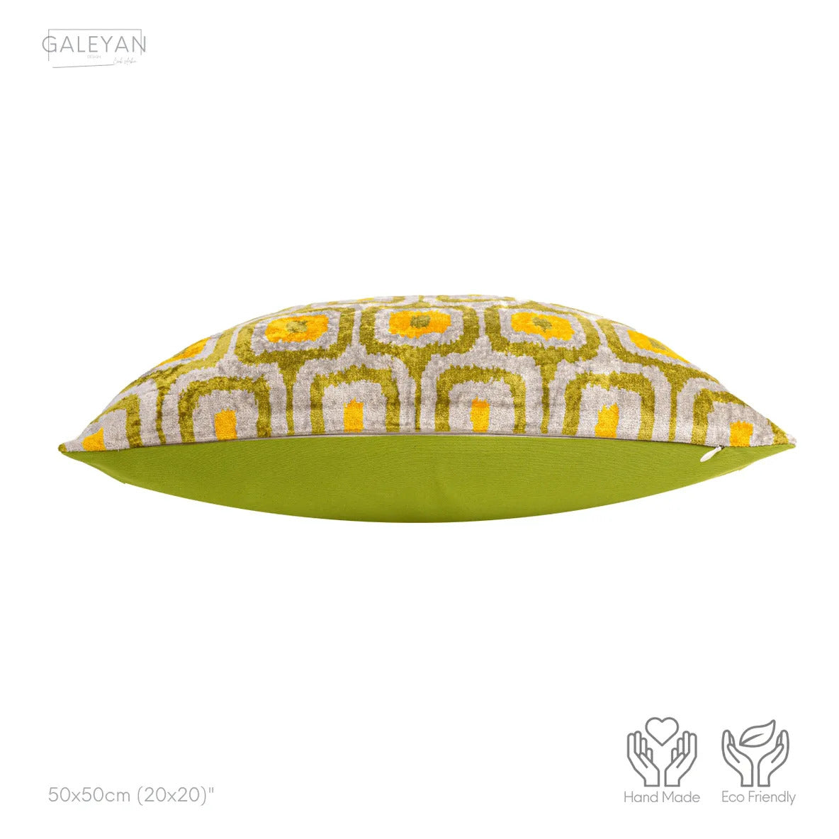 Luxury handmade ikat velvet pillow cover Off White & Green & Orange