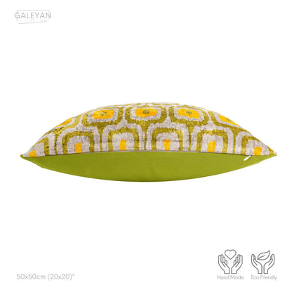 Luxury handmade ikat velvet pillow cover Off White & Green & Orange