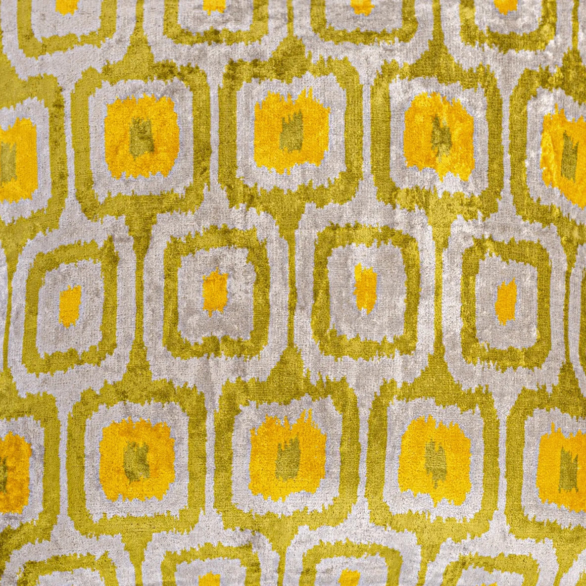 Luxury handmade ikat velvet pillow cover Off White & Green & Orange