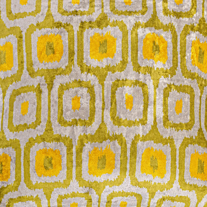Luxury handmade ikat velvet pillow cover Off White & Green & Orange