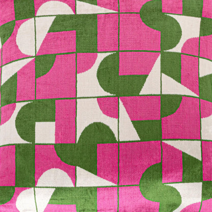 Luxury handmade ikat velvet pillow cover Pink & Green & White
