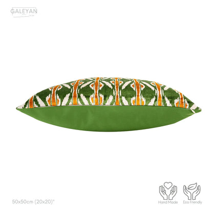 Luxury handmade ikat velvet pillow cover Off White & Green & Orange