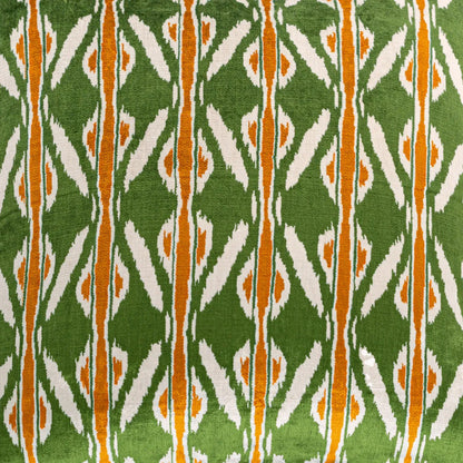 Luxury handmade ikat velvet pillow cover Off White & Green & Orange