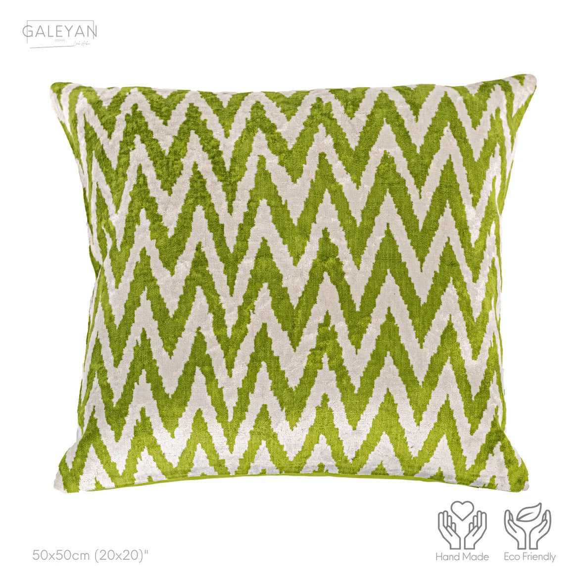 Luxury handmade ikat velvet pillow cover White Green