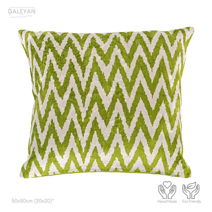 Luxury handmade ikat velvet pillow cover White & Green