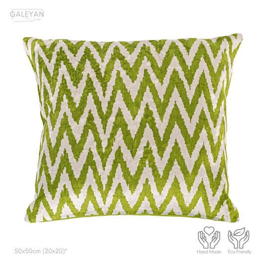 Luxury handmade ikat velvet pillow cover White & Green