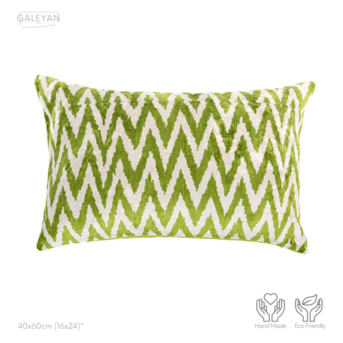 Luxury handmade ikat velvet pillow cover White & Green