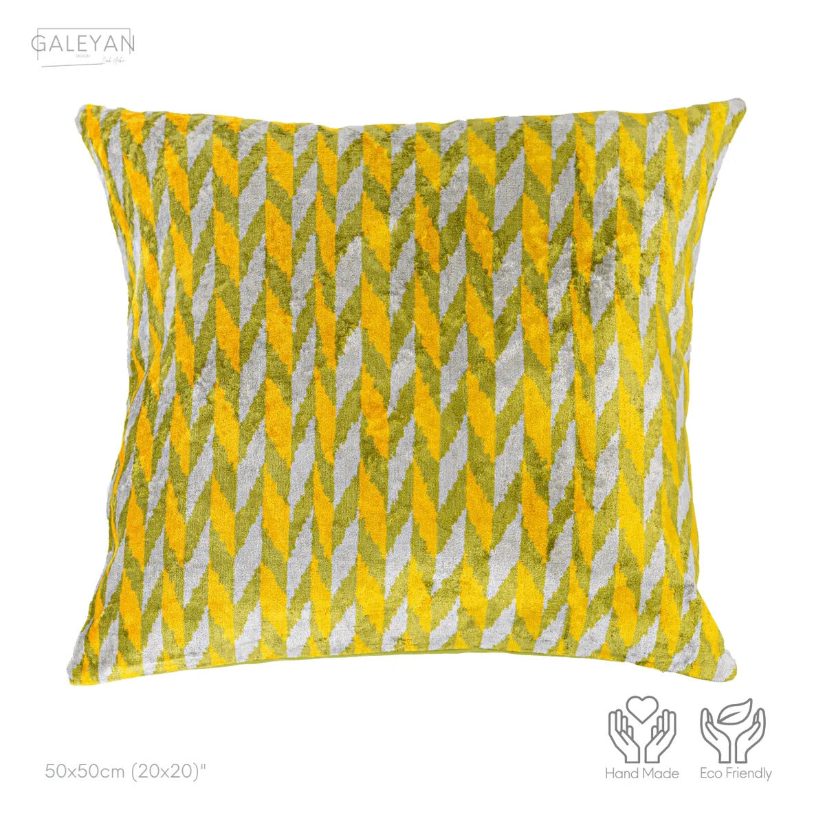 Luxury handmade ikat velvet pillow cover White & Green & Orange
