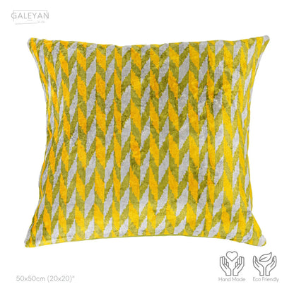 Luxury handmade ikat velvet pillow cover White & Green & Orange