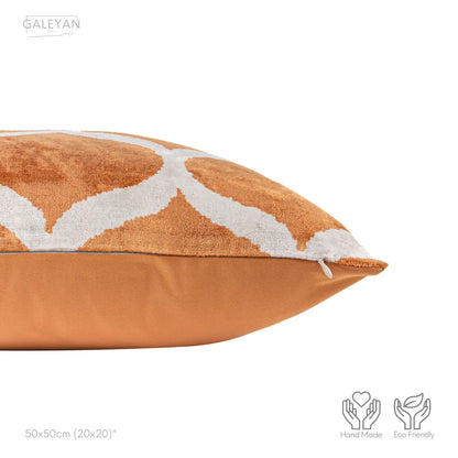 Luxury handmade ikat velvet pillow cover Off White & Cinnamon